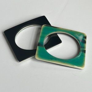 VTG Mod Geometric Rectangle Bangle Bracelets in Teal and Black